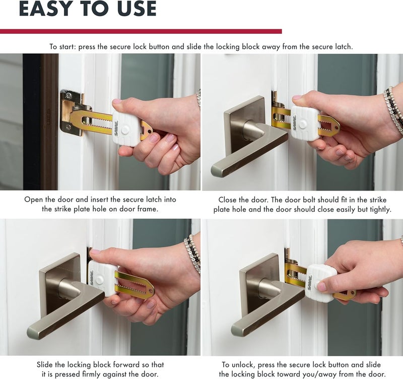 sabre Compact Travel Door Lock, Portable Security Lock for Travel, Hotels, & Rentals, Withstands 650 lbs of Force, Installs in Seconds, No Tools Required, Lightweight & Small for Easy Carry - Image 2